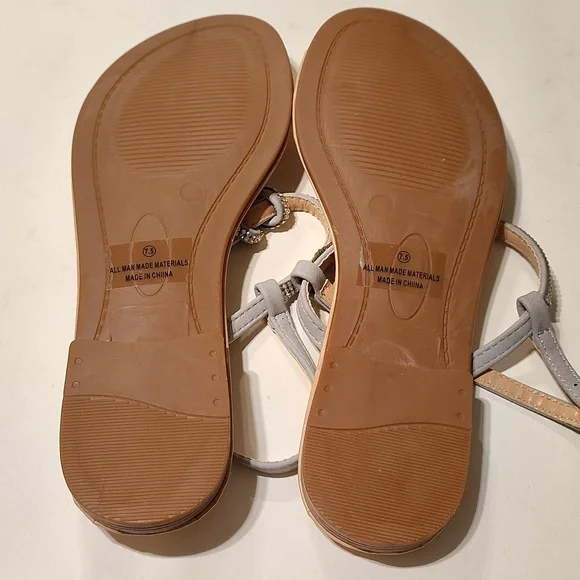 VENUS Silver Rhinestone T-Strap Flat Sandals WMN - Picture 5 of 7